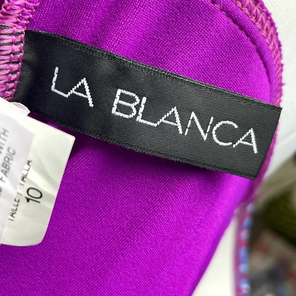 La Blanca‎ Swimsuit One Piece Ruched Tummy Control Size 10 Geometric Print